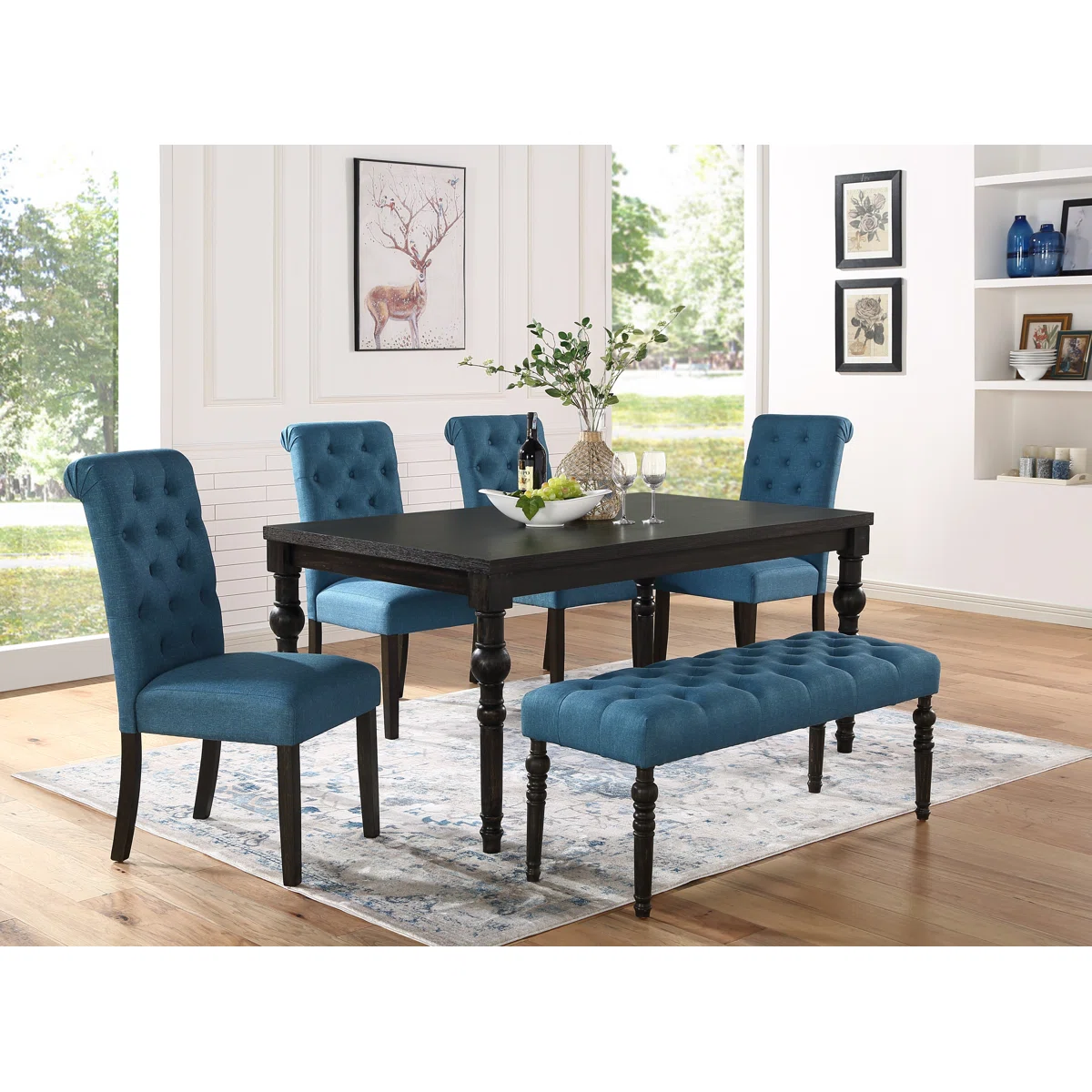 Brookwood+6+-+Person+Solid+Wood+Dining+Set-49222244-49527858 Digy Cyan Blue 6-Seater - Image 1