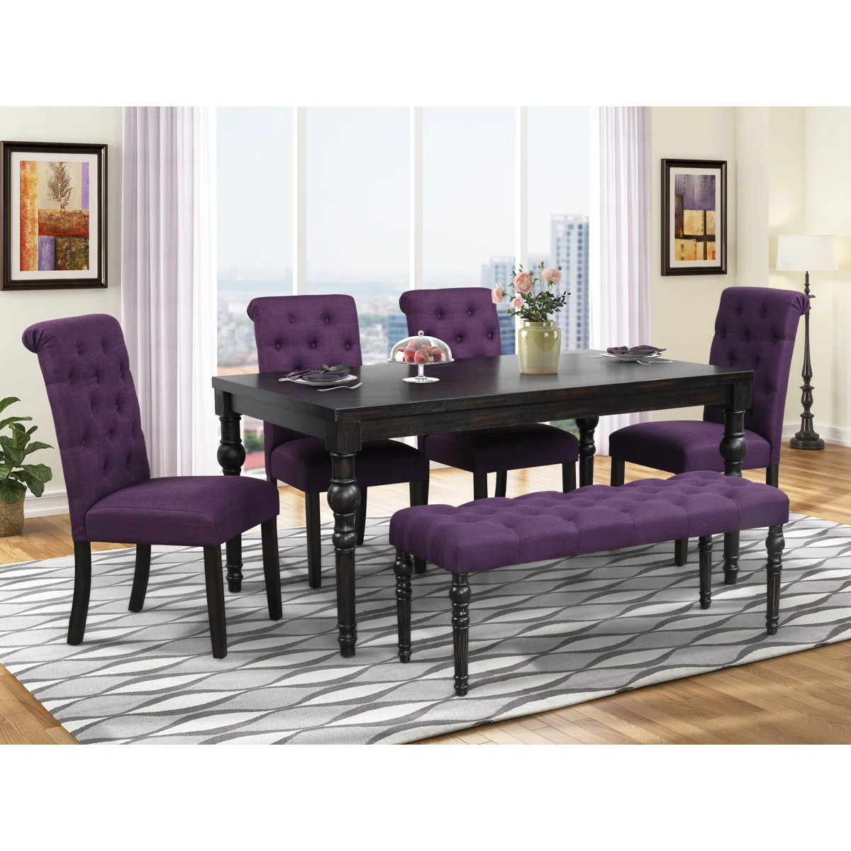 Brookwood+6+-+Person+Solid+Wood+Dining+Set-50859273-49527858 Digy Purple 6-Seater - Image 1