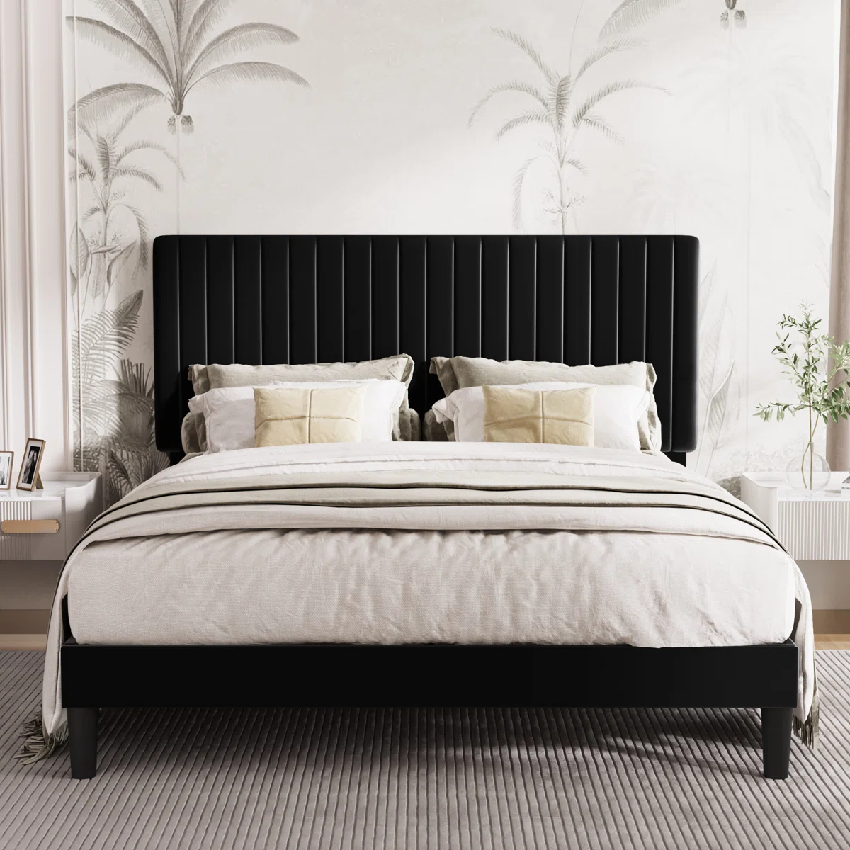 Dunphy+Upholstered+Platform+Bed+with+Adjustable+Headboard-915388888-915388889 Endo black queen size(5 by 6) bed - Image 1