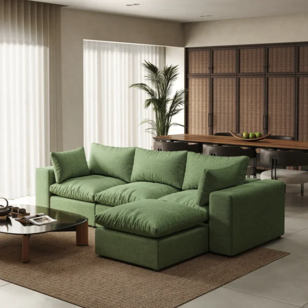 Ringer Basil Green 3 Seater with Ottoman
