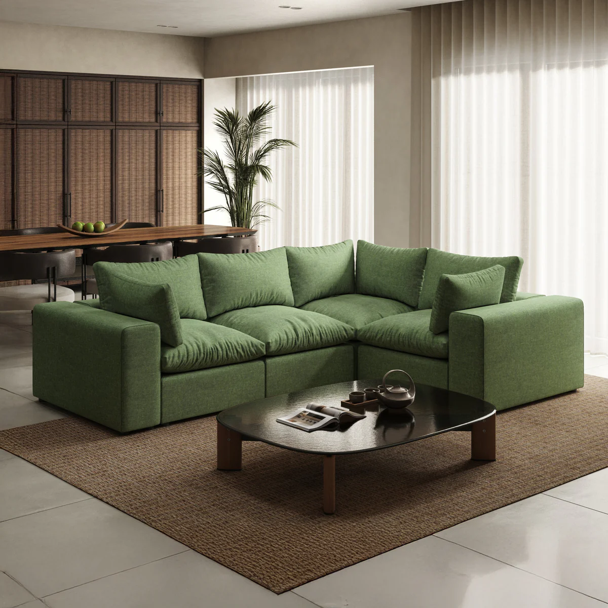 Pelican_Sofa_Node_4_Seaters_Corner_Livingroom_002_b17fd833-22e9-4bf0-968c-c1fa8329dbe2 Ringer Basil Green 4 Seater L-Seat - Image 1